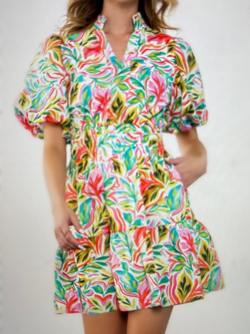 THML Tropical Puff Sleeve Mini Dress NWT Size S